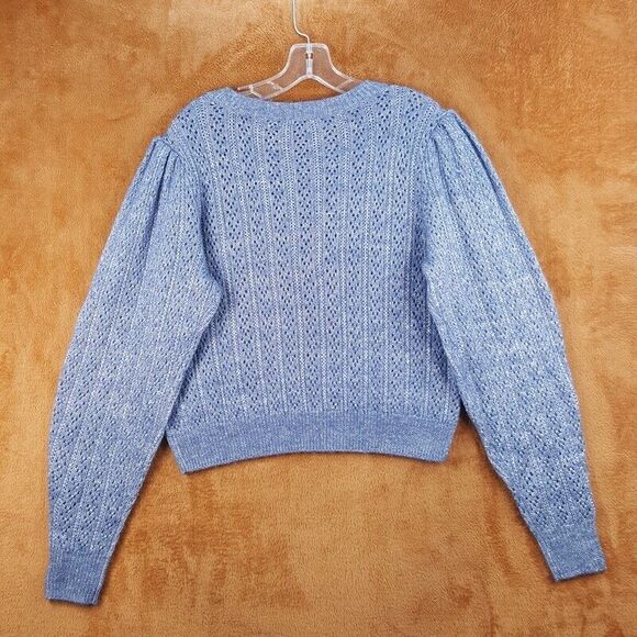 PAIGE Womens Sweater Large Blue Pullover Crew Loose Knit Puff Sleeve ATHENA - Picture 5 of 9